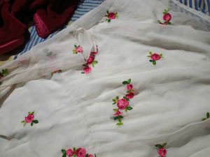 White Kurta with Pink Floral Embroidery