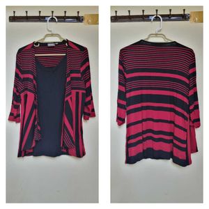 Chic Red &amp; Black Striped Waterfall Cardigan