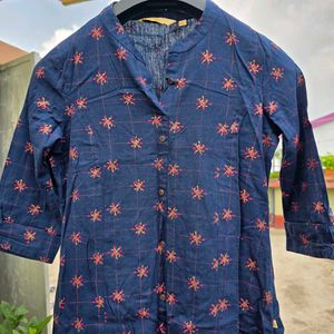 Navy Blue Printed Kurta