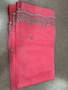 Elegant Pink Saree with Embellished Border