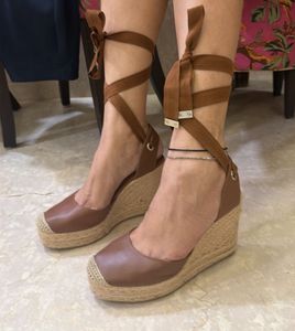 Espadrille Wedge Sandals with Tie-Up