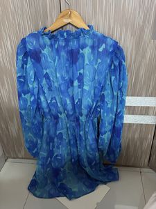 Blue Floral Print Button-Up Dress