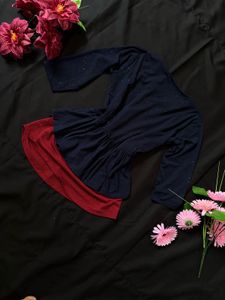 Girls' Navy Blue Peplum Top with Red Skirt