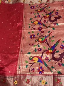 Vibrant Red Saree with Floral Border