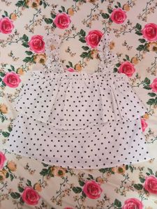White Polka Dot Ruffle Top