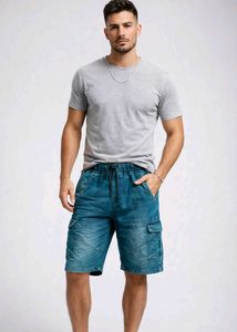 📍Men's Blue Denim Cargo Shorts