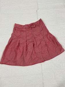 Chic Red Gingham Pleated Skirt