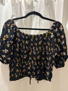 Floral Print Square Neck Ruched Top