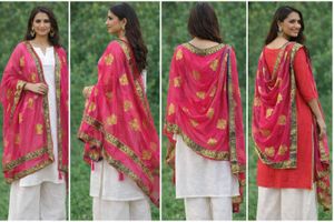 Elegant Pink & Gold Dupatta Unused