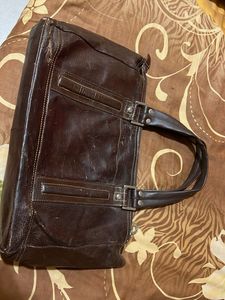 Vintage Dark Brown Textured Leather Messenger Bag