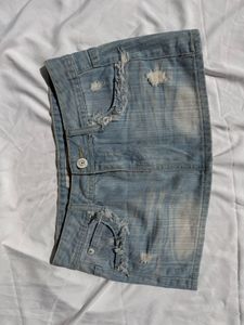 Distressed Denim Mini Skirt