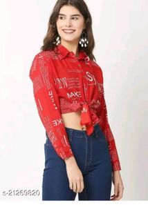 Red Printed Tie-Up Crop Top