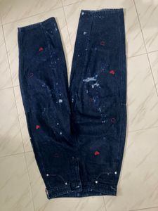 Dark Wash Jeans with Heart Embroidery