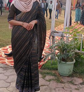Elegant Black Saree with Subtle Stripes