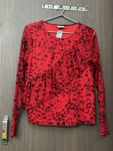 Red Leopard Print Ruffle Top
