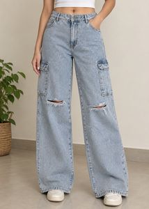 denim cargo with ripped knees