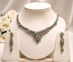 Emerald and Crystal Necklace &amp; Earring Set