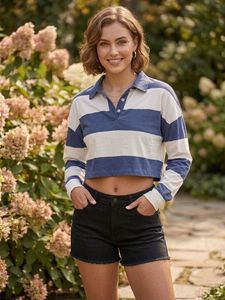 Cropped Rugby Shirt with Pink &amp; White Stripes