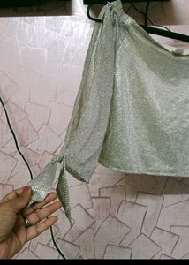 Sparkling One-Shoulder Tie-Sleeve Top