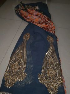Embroidered Saree with Blouse stiched