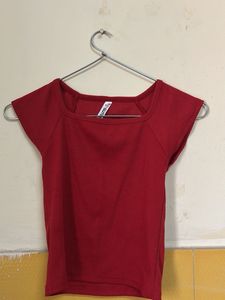 Chic Red Square Neck Cap Sleeve Top