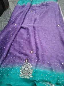 double side. saree with 2 colour  purple, see gree