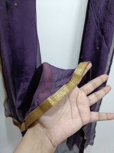 Purple &amp; Gold Embellished Dupatta