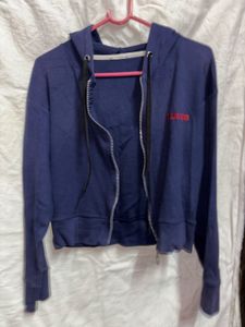 Navy Blue Cropped Zip-Up Hoodie