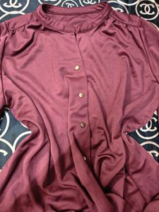 Maroon Korean Top with Gold Buttons