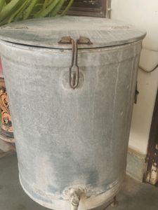 Heavy Tin Metal Storage Container With Water Tap.