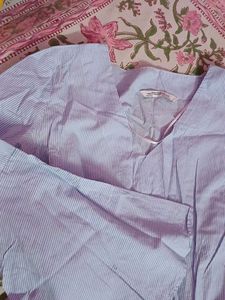 Light Blue Striped Bell Sleeve Top