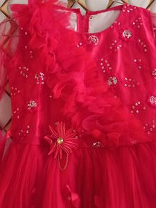 Red Party Dress with Net Sleeves