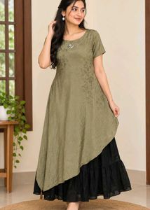 Olive Green Ethnic Gown 💚