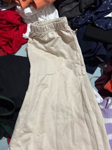 Cream High-Waist Casual Pants