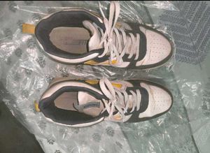White & Blue Lace-Up Sneakers