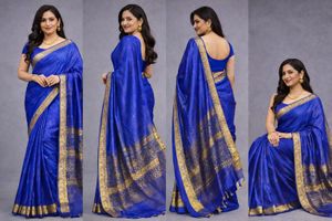 Elegant Blue Silk Saree with Gold Border