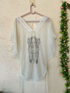 Sheer White Graphic Print Top