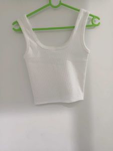 White Ribbed Cropped Tank Top