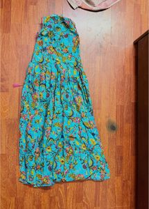 Turquoise Floral Print Ethnic Maxi Dress