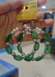 Boho Green Shell Hoop Earrings