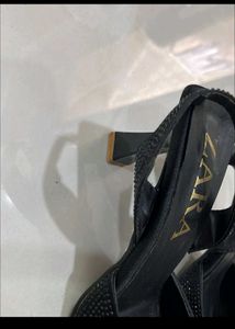 Zara Black Embellished Slingback Heels