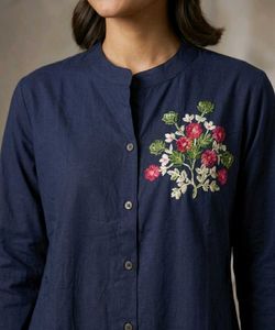 Embroidered Navy Blue Kurta