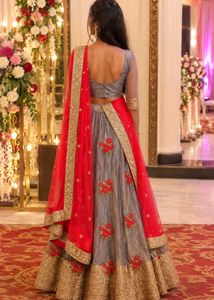 Stunning Red and Grey Lehenga Choli