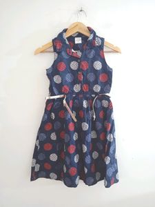 Dark blue Girls Printed Frock (Kids)
