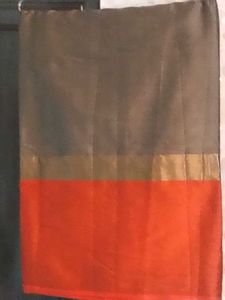 New Elegant Grey&amp;Orange LaceBorder CottonSilk Sar
