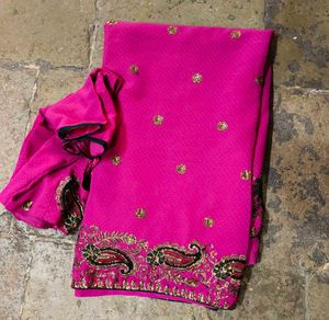 Vibrant Pink Embroidered Saree