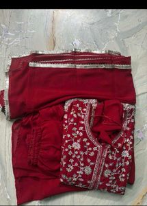 Red Embroidered Kurta Set with Dupatta