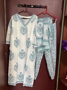 White Kurta Set With Dupatta For Sale