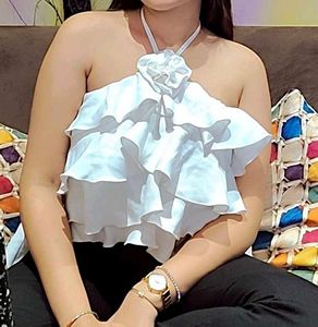 White Ruffled Halter Neck Top