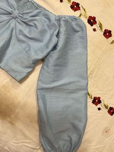 Sky Blue Textured Crop Top